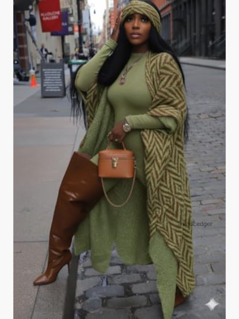 Long Cardigan Sweater with Scarf - Soft Fuzzy Batwing Sleeve Maxi Coat - Picture 4 of 7